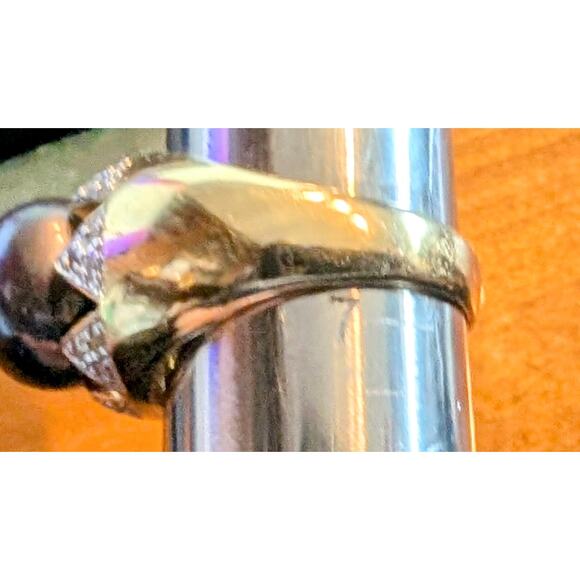 925 Sterling Gold Vermeil Purple Pearl & Diamond Accent Statement Ring Size 6.75 - Picture 5 of 6